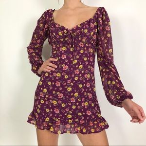 Purple floral long sleeve dress